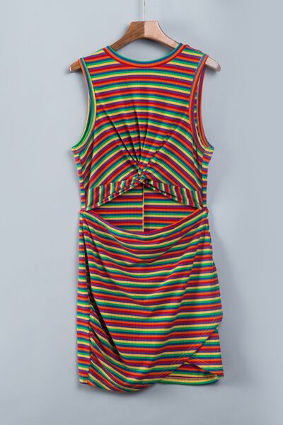 Cutout Striped Round Neck Sleeveless Dress - Gems Ensumbles 