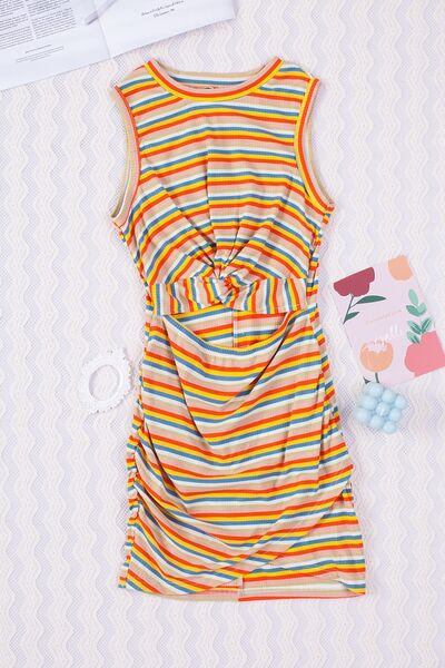 Cutout Striped Round Neck Sleeveless Dress - Gems Ensumbles 