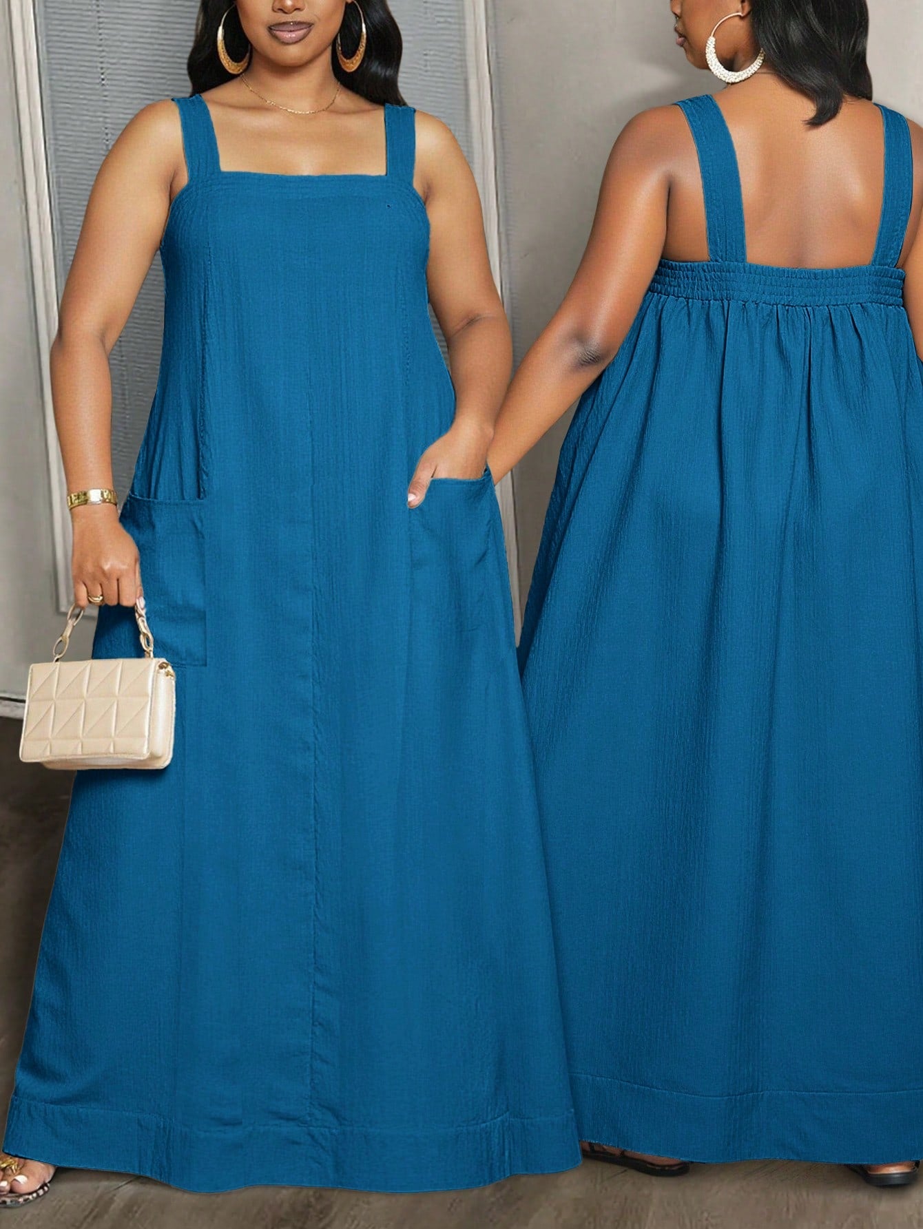 Women Plus Size Loose Solid Sleeveless Pocketed A-Line Dress Women Plus Size Loose Solid Sleeveless Pocketed A-Line Dress