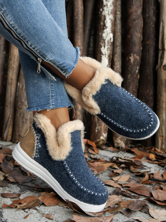 Furry Suede Round Toe Women Shoes Flat Sneakers