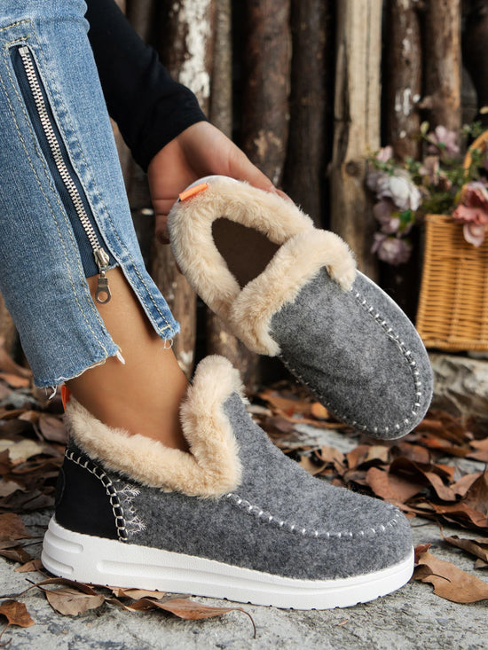 Furry Suede Round Toe Women Shoes Flat Sneakers