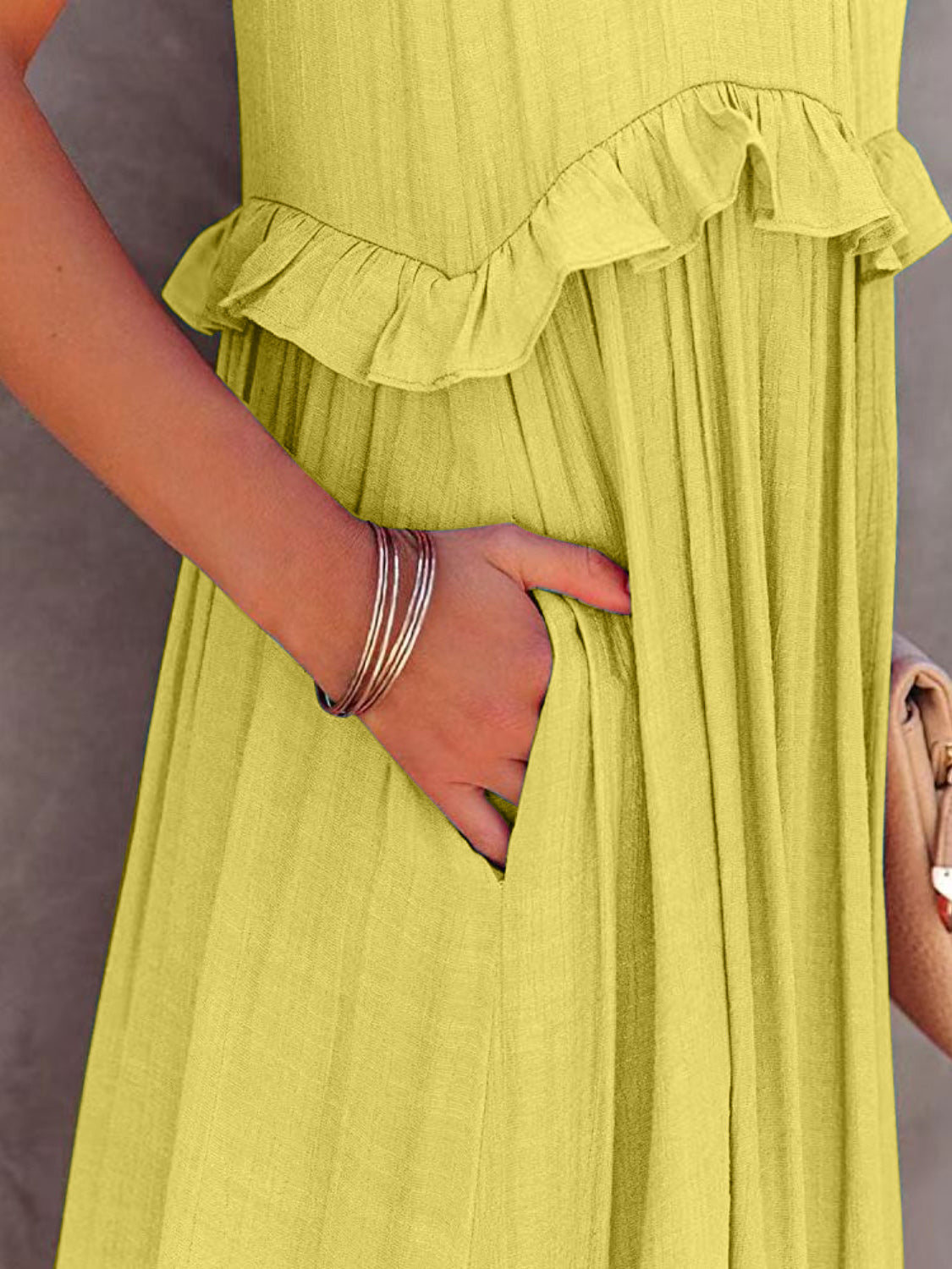 Women Ruffled Sleeveless Maxi Dress with Pockets - Gems Ensumbles 