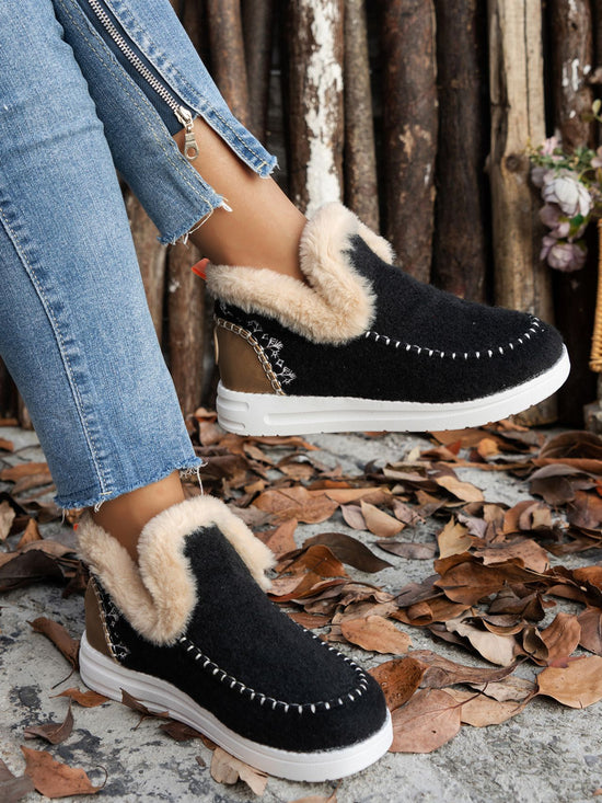 Furry Suede Round Toe Women Shoes Flat Sneakers