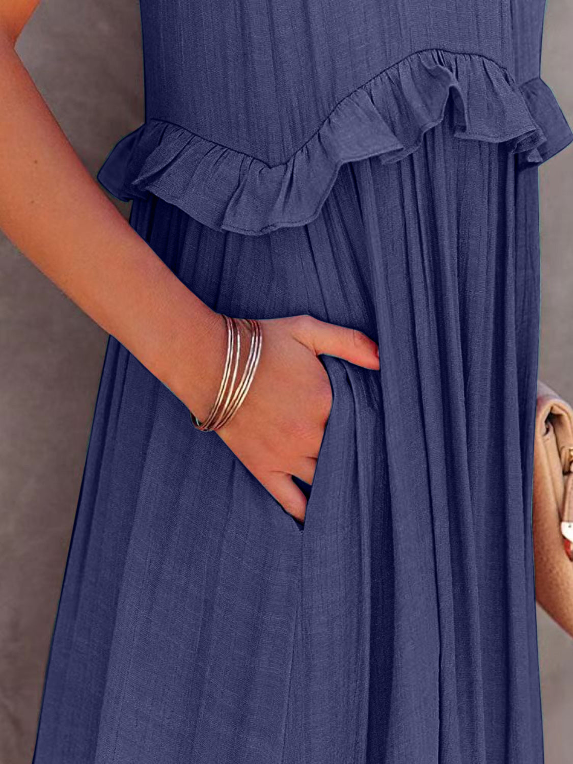 Women Ruffled Sleeveless Maxi Dress with Pockets - Gems Ensumbles 