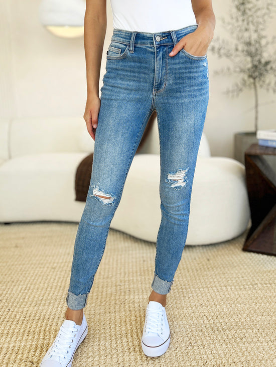 Women Judy Blue Full Size Mid Rise Destroy & Cuff Skinny Jeans