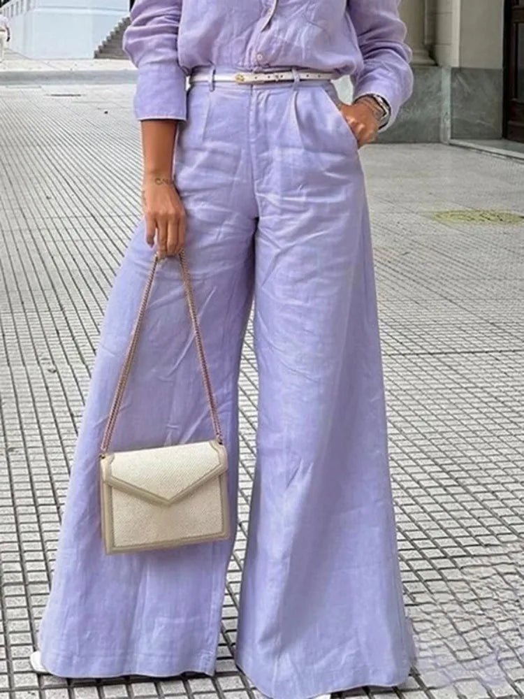 Bonboho Women's Cotton Linen High Waist Wide Leg Pants with Pockets - Gems Ensumbles