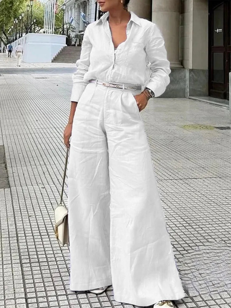 Bonboho Women's Cotton Linen High Waist Wide Leg Pants with Pockets - Gems Ensumbles