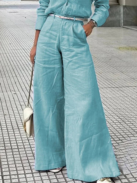 Bonboho Women's Cotton Linen High Waist Wide Leg Pants with Pockets - Gems Ensumbles