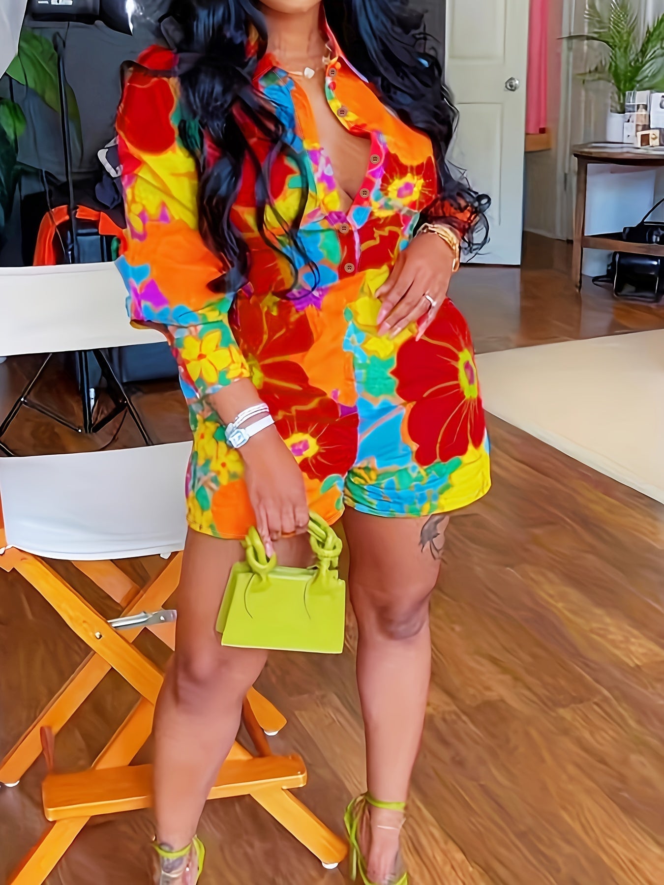 Casual Printed Patchwork Lapel Long Sleeve Two Piece Set - Gems Ensumbles