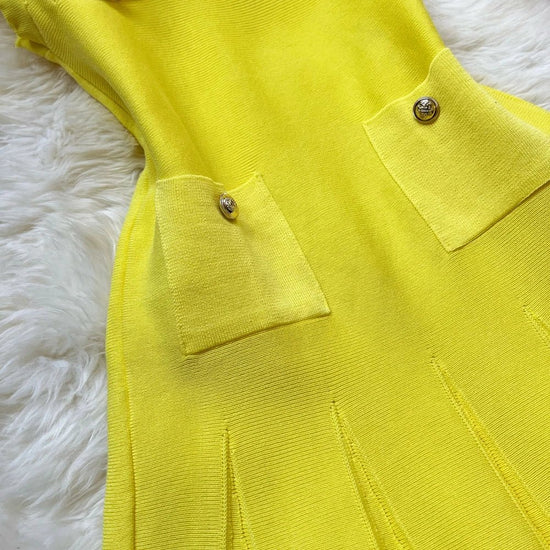 Chic Fashion Pleated Short Dress O - neck Slim Waist A - line Dress - Gems Ensumbles