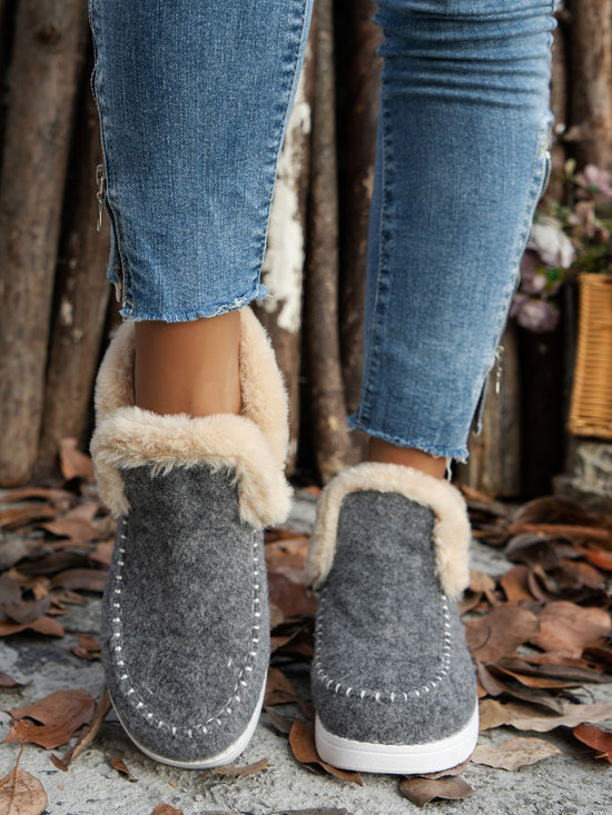 Furry Suede Round Toe Women Shoes Flat Sneakers