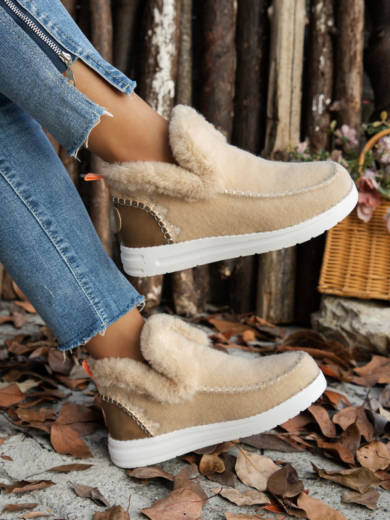 Furry Suede Round Toe Women Shoes Flat Sneakers