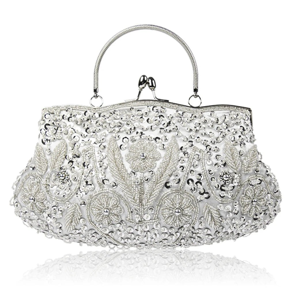 Fashion Retro Women Evening Bags Beaded Clutch Purse Shoulder Chain - Gems Ensumbles