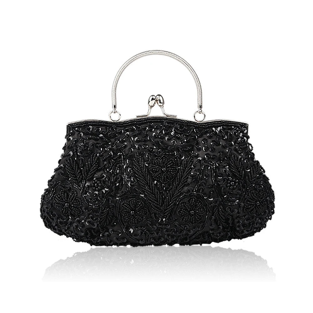 Fashion Retro Women Evening Bags Beaded Clutch Purse Shoulder Chain - Gems Ensumbles