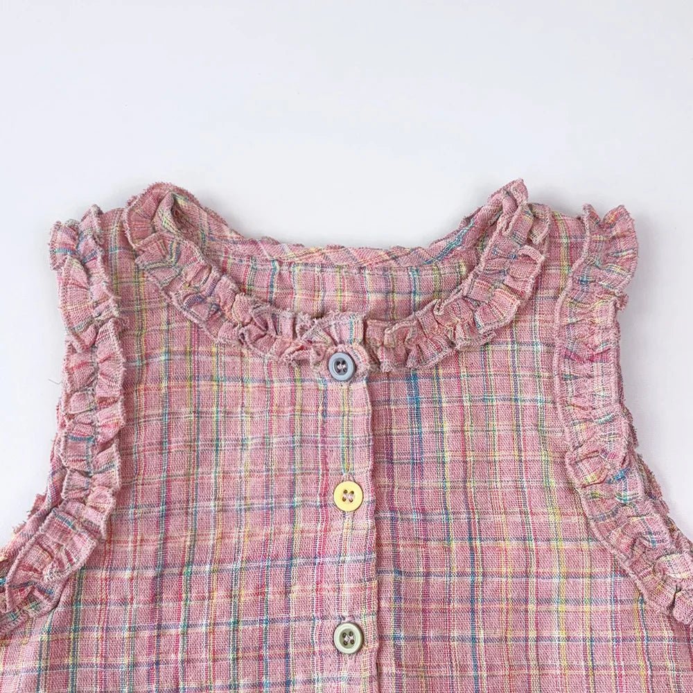 Girl's Two - piece Set with Single Breasted Sleeveless Top and Casual Pants - Gems Ensumbles