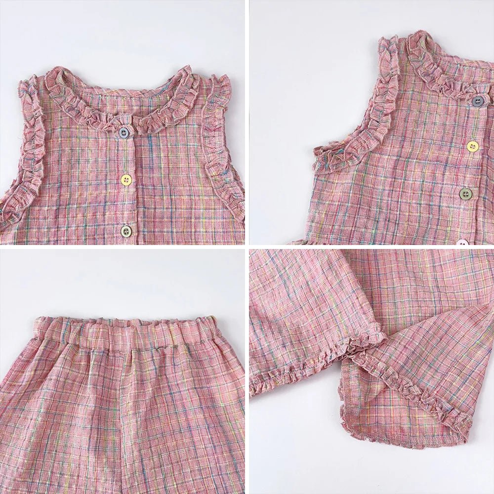 Girl's Two - piece Set with Single Breasted Sleeveless Top and Casual Pants - Gems Ensumbles
