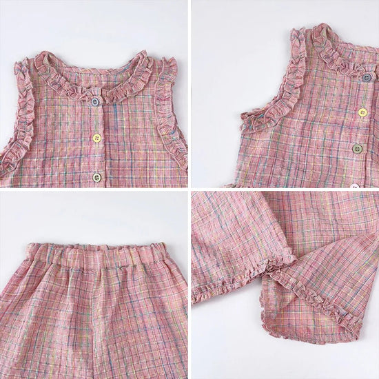 Girl's Two - piece Set with Single Breasted Sleeveless Top and Casual Pants - Gems Ensumbles