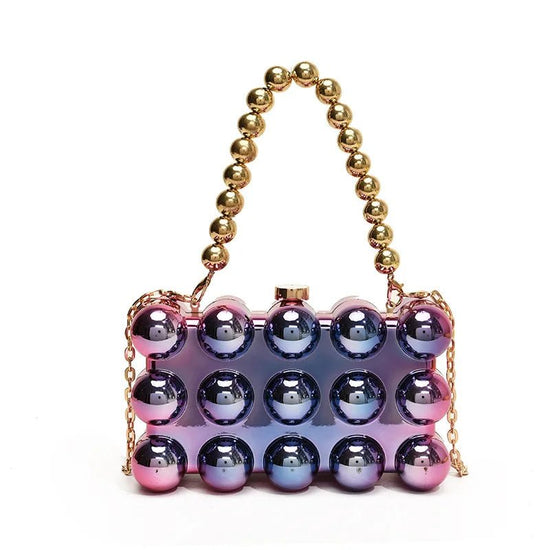 Gold Beaded Chain Banquet Purse Luxury Acrylic Cake Box Bag Women Niche Design - Gems Ensumbles