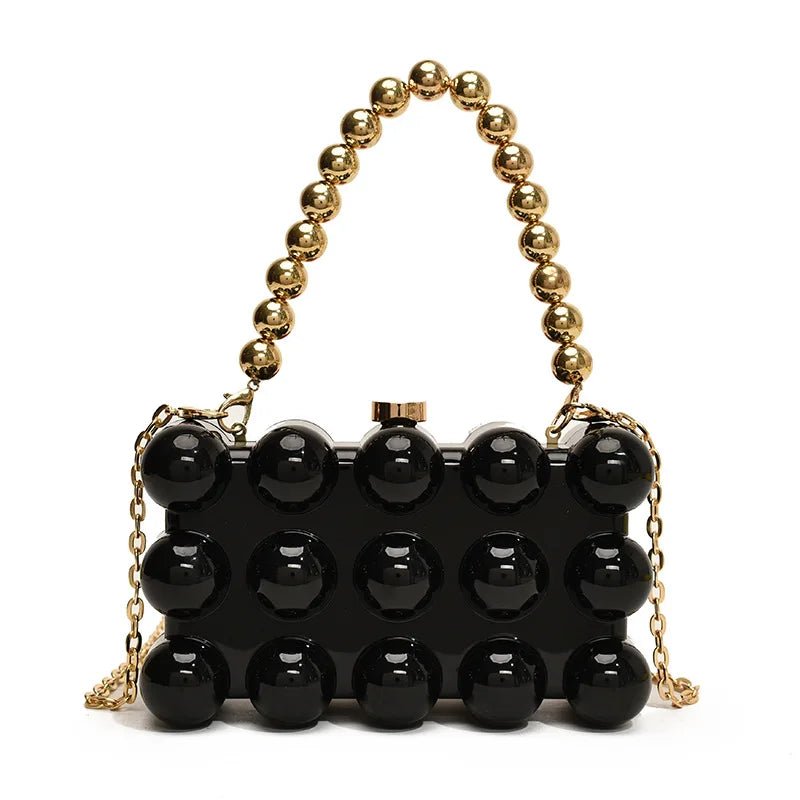 Gold Beaded Chain Banquet Purse Luxury Acrylic Cake Box Bag Women Niche Design - Gems Ensumbles