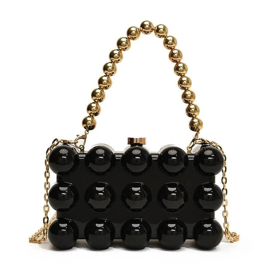 Gold Beaded Chain Banquet Purse Luxury Acrylic Cake Box Bag Women Niche Design - Gems Ensumbles