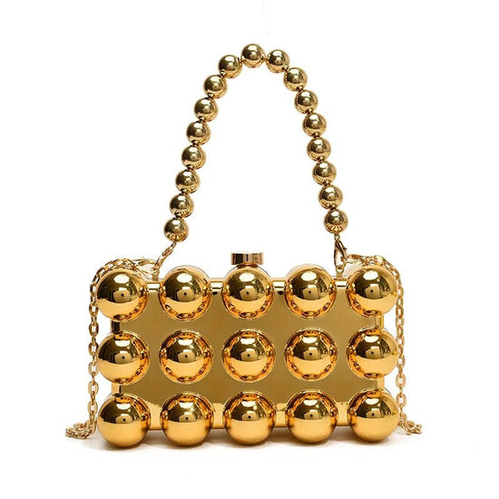 Gold Beaded Chain Banquet Purse Luxury Acrylic Cake Box Bag Women Niche Design - Gems Ensumbles