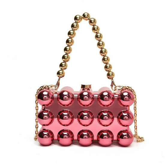 Gold Beaded Chain Banquet Purse Luxury Acrylic Cake Box Bag Women Niche Design - Gems Ensumbles