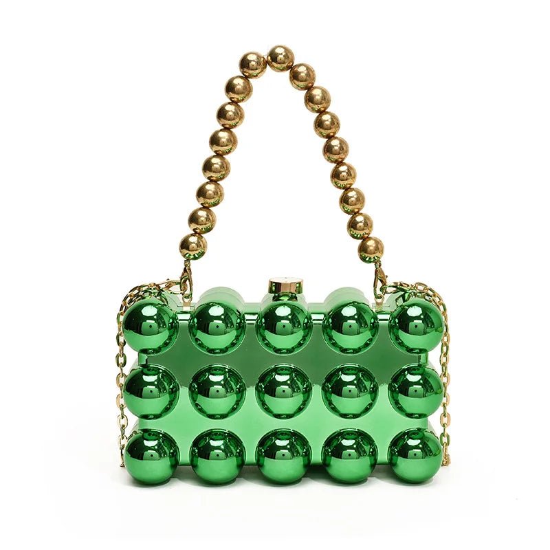Gold Beaded Chain Banquet Purse Luxury Acrylic Cake Box Bag Women Niche Design - Gems Ensumbles