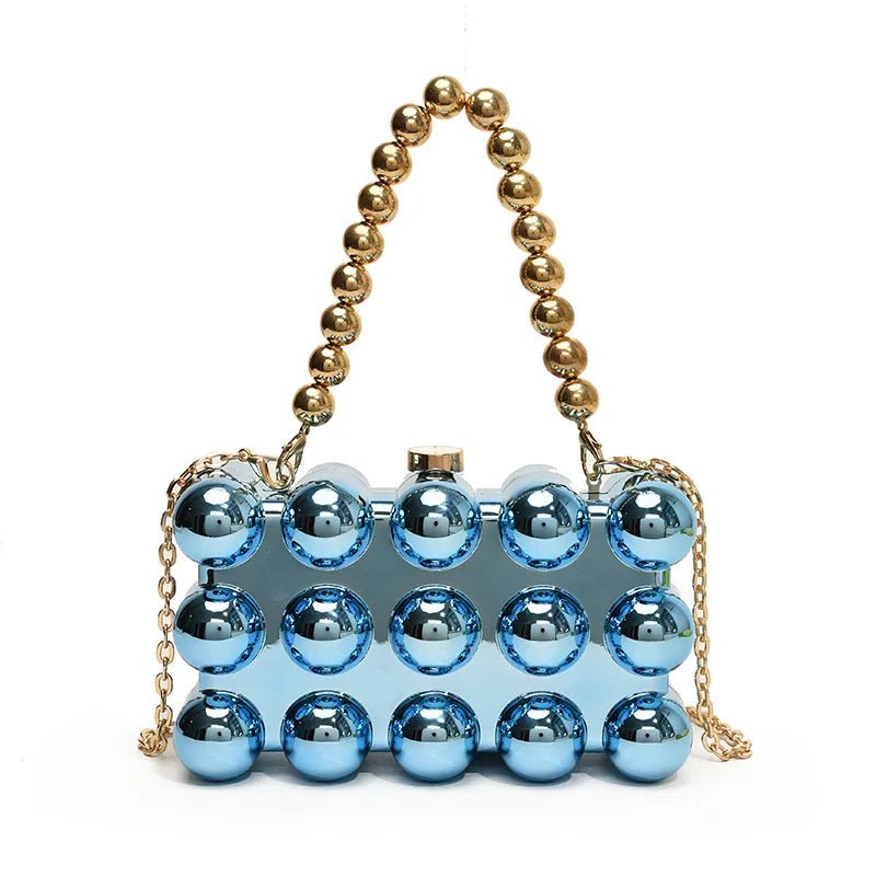 Gold Beaded Chain Banquet Purse Luxury Acrylic Cake Box Bag Women Niche Design - Gems Ensumbles