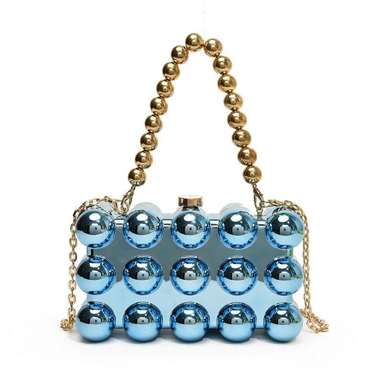Gold Beaded Chain Banquet Purse Luxury Acrylic Cake Box Bag Women Niche Design - Gems Ensumbles