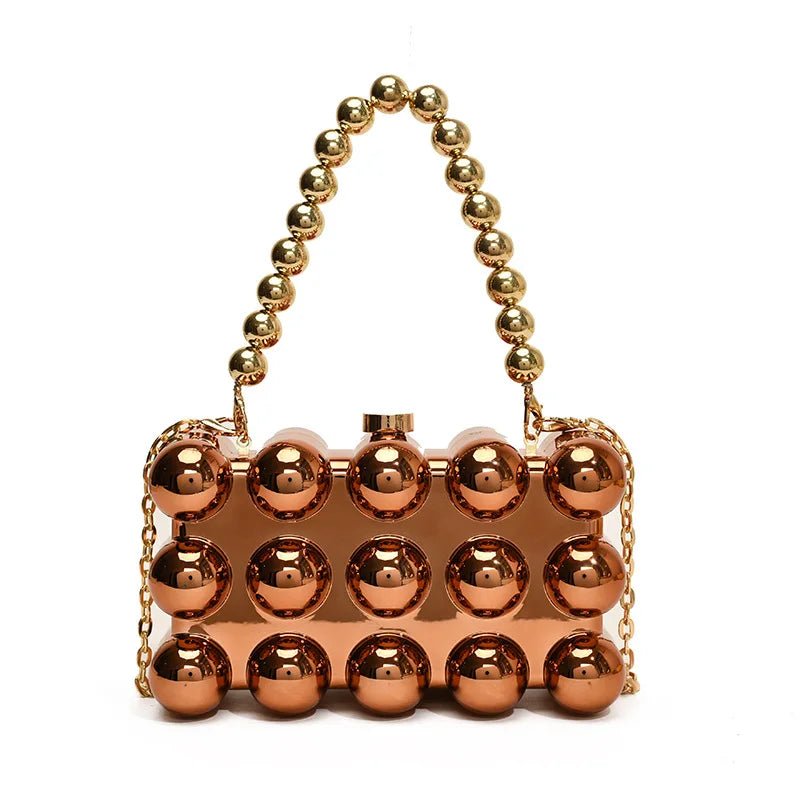 Gold Beaded Chain Banquet Purse Luxury Acrylic Cake Box Bag Women Niche Design - Gems Ensumbles