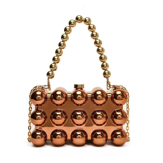 Gold Beaded Chain Banquet Purse Luxury Acrylic Cake Box Bag Women Niche Design - Gems Ensumbles