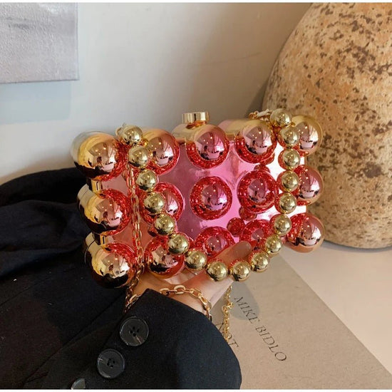 Gold Beaded Chain Banquet Purse Luxury Acrylic Cake Box Bag Women Niche Design - Gems Ensumbles