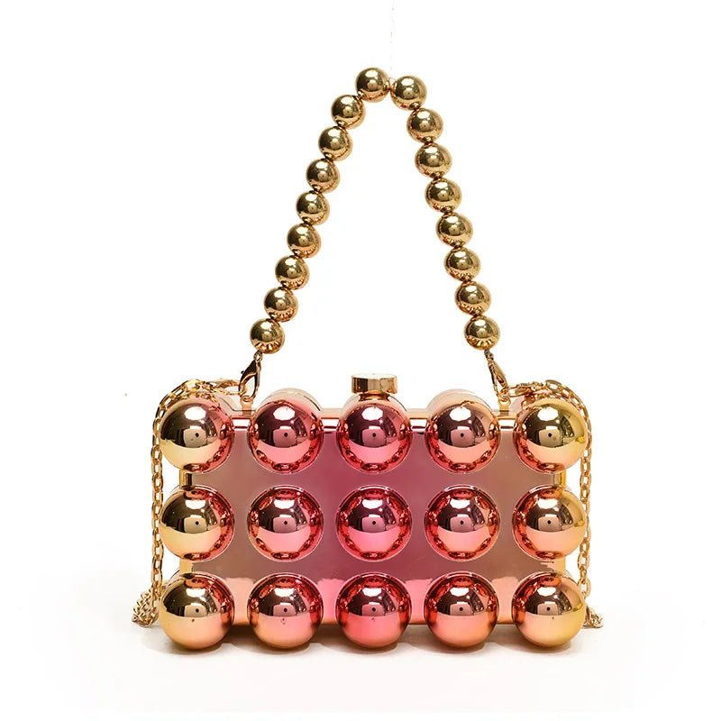Gold Beaded Chain Banquet Purse Luxury Acrylic Cake Box Bag Women Niche Design - Gems Ensumbles