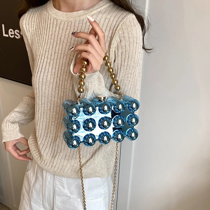 Gold Beaded Chain Banquet Purse Luxury Acrylic Cake Box Bag Women Niche Design - Gems Ensumbles
