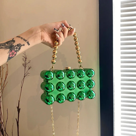 Gold Beaded Chain Banquet Purse Luxury Acrylic Cake Box Bag Women Niche Design - Gems Ensumbles