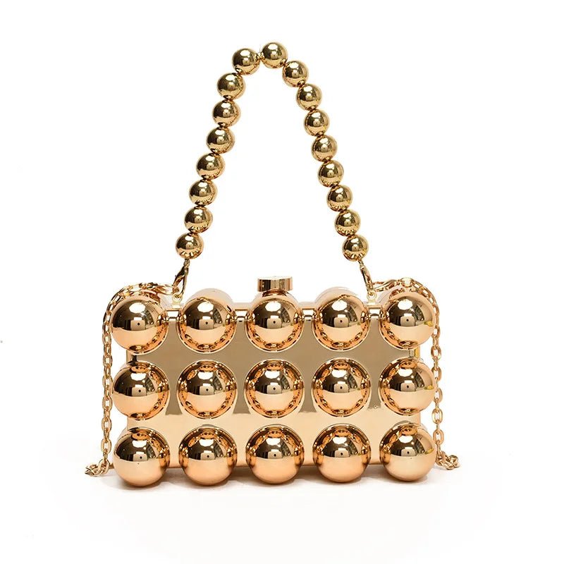 Gold Beaded Chain Banquet Purse Luxury Acrylic Cake Box Bag Women Niche Design - Gems Ensumbles