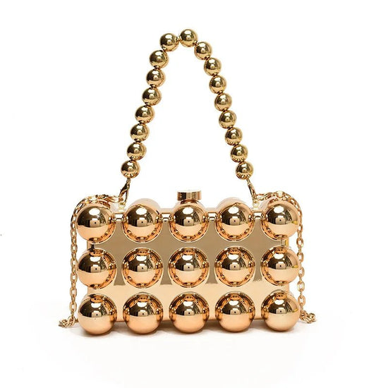 Gold Beaded Chain Banquet Purse Luxury Acrylic Cake Box Bag Women Niche Design - Gems Ensumbles