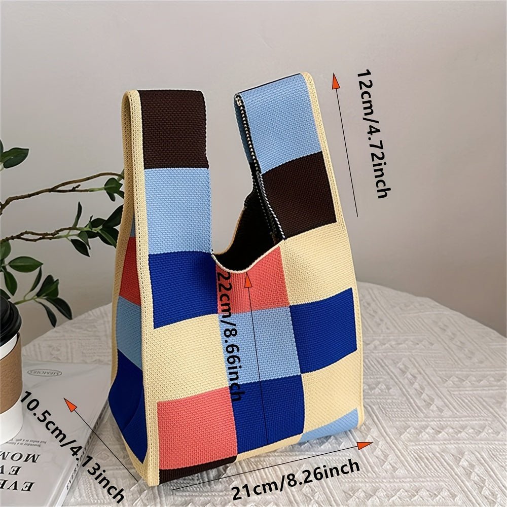 Lightweight Chic Plaid Knit Street Style Tote Bag for Women - Gems Ensumbles