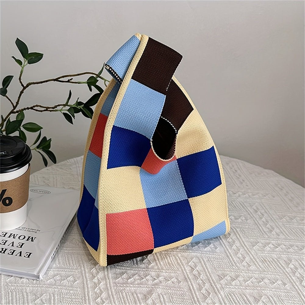 Lightweight Chic Plaid Knit Street Style Tote Bag for Women - Gems Ensumbles