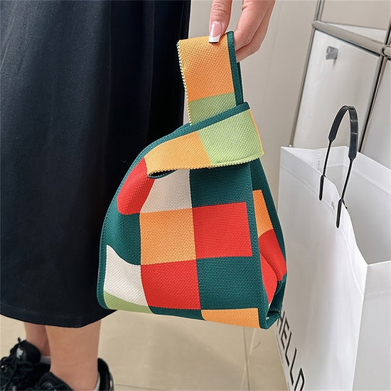 Lightweight Chic Plaid Knit Street Style Tote Bag for Women - Gems Ensumbles