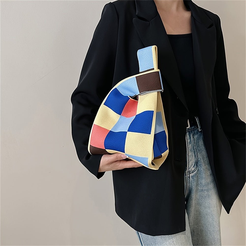 Lightweight Chic Plaid Knit Street Style Tote Bag for Women - Gems Ensumbles