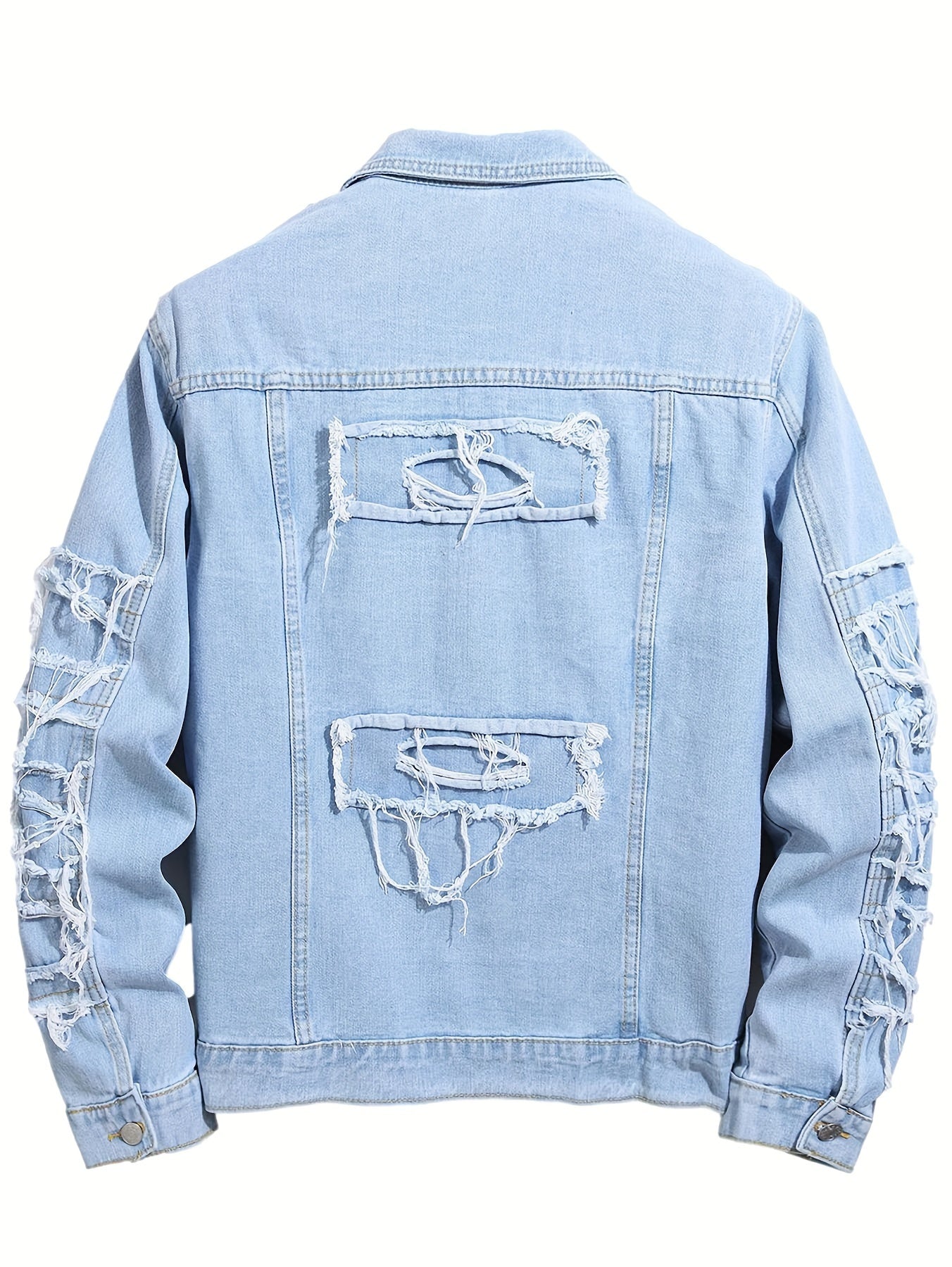 Men Ripped Denim Jacket Slim Fit Outerwear Streetwear Casual Coat - Gems Ensumbles