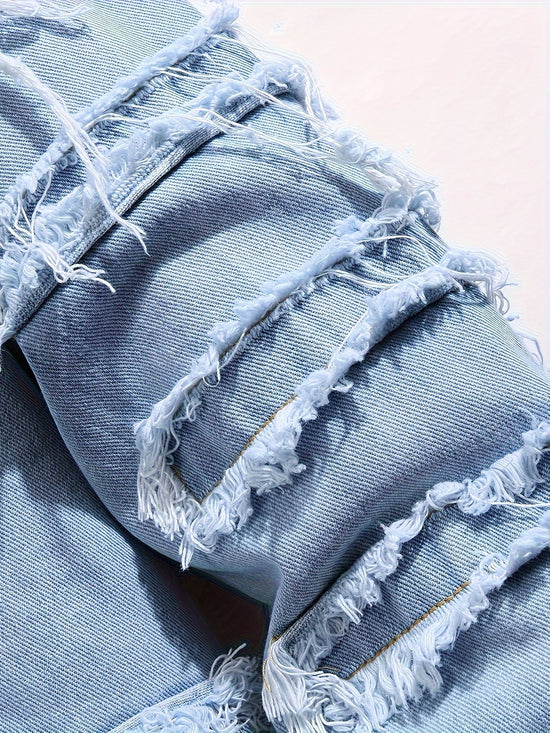 Men Ripped Denim Jacket Slim Fit Outerwear Streetwear Casual Coat - Gems Ensumbles