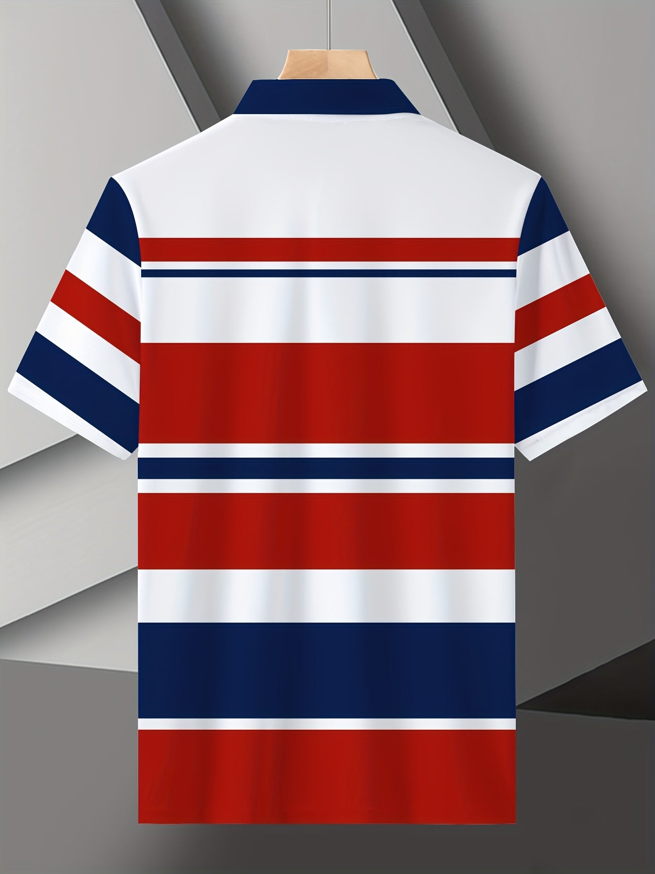 Men Top Lightweight Polyester Digital Print Shirt - Vibrant Red/White/Blue Horizontal Stripe - Gems Ensumbles