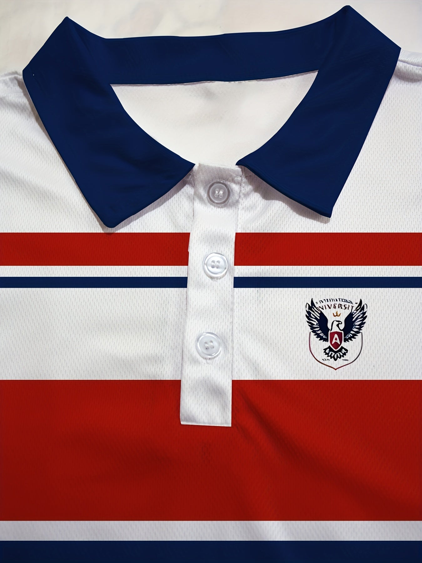 Men Top Lightweight Polyester Digital Print Shirt - Vibrant Red/White/Blue Horizontal Stripe - Gems Ensumbles