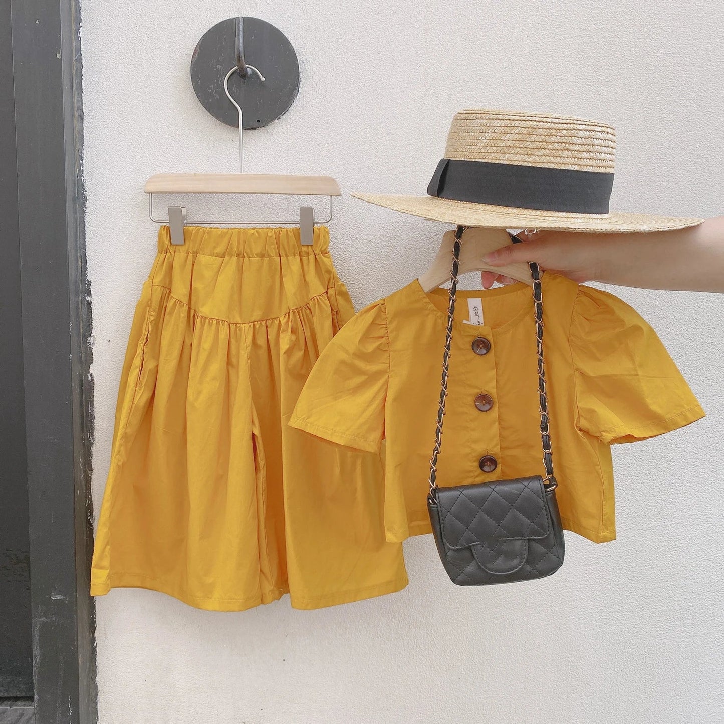 New Children'S Girls European American Style High - Waisted Tops And Wide - Leg Pants - Gems Ensumbles
