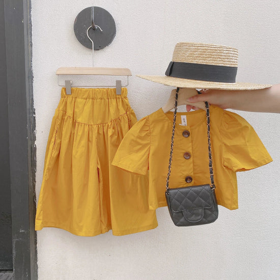 New Children'S Girls European American Style High - Waisted Tops And Wide - Leg Pants - Gems Ensumbles