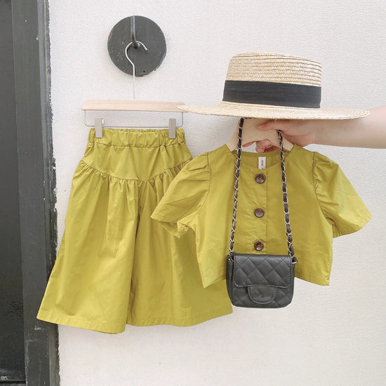 New Children'S Girls European American Style High - Waisted Tops And Wide - Leg Pants - Gems Ensumbles