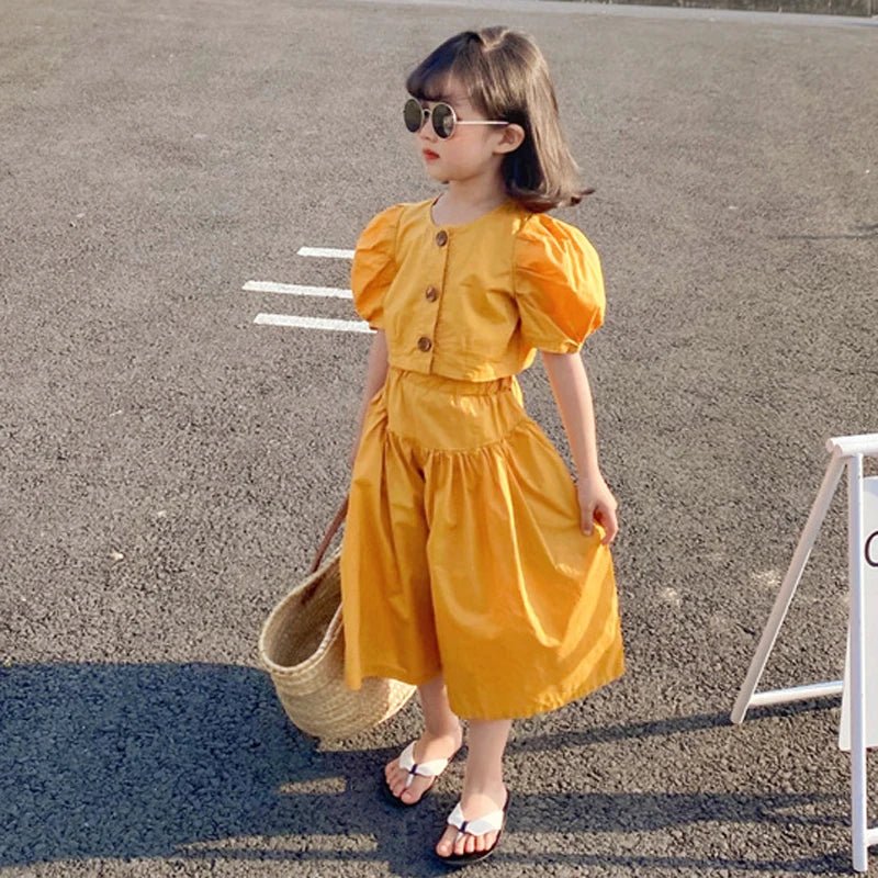 New Children'S Girls European American Style High - Waisted Tops And Wide - Leg Pants - Gems Ensumbles