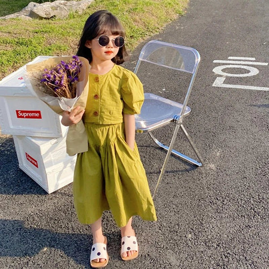 New Children'S Girls European American Style High - Waisted Tops And Wide - Leg Pants - Gems Ensumbles